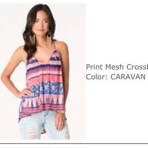 NWT New Bebe Mesh Crossback Mesh Tank Top